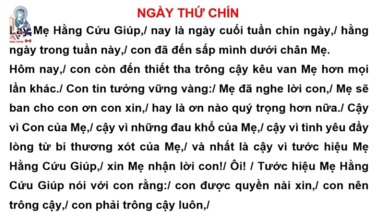 Tuần Cửu Nhật Kính Đức Mẹ Hằng Cứu Giúp (Ngày Thứ Chín)