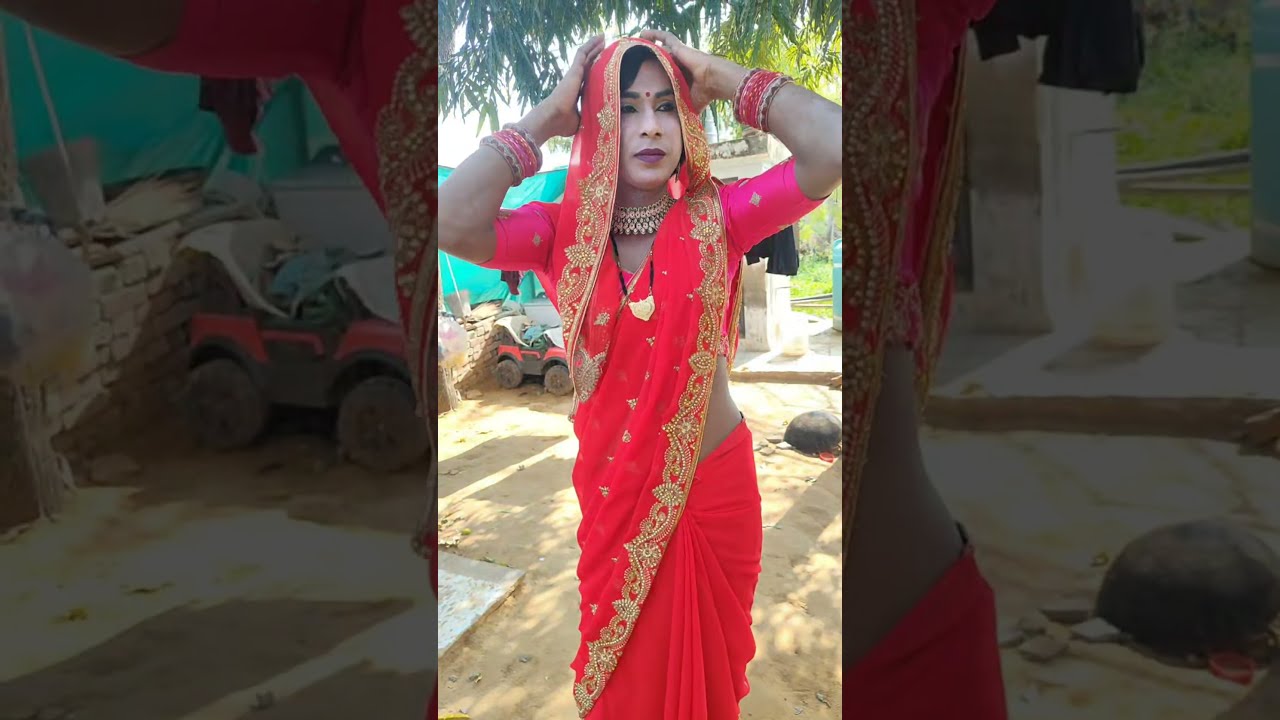 Boy to girl mekup 'before and after transformation red saree
