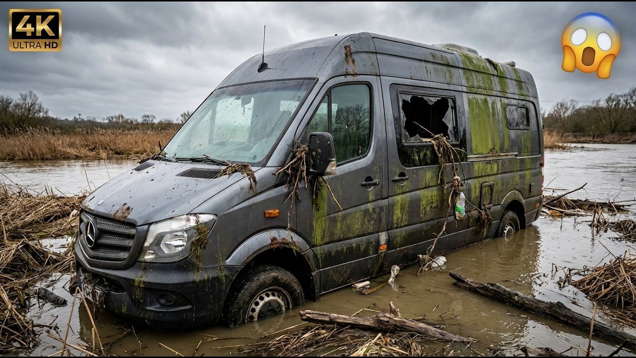 Abandoned 2025 Mercedes Sprinter Camper Pulled From a Flooded River — Full Restoration