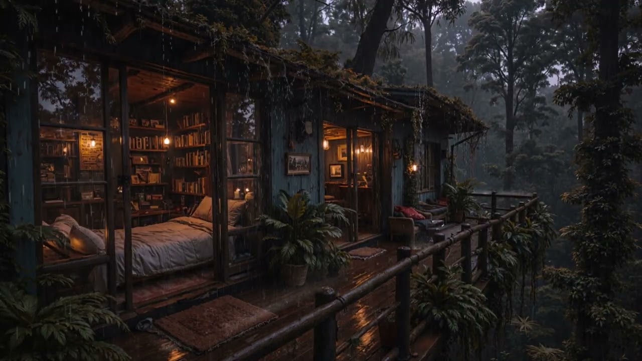Rainy Night in the Forest Around a Quiet Cabin 🌧️🌲 | Relaxing Sleep Sounds