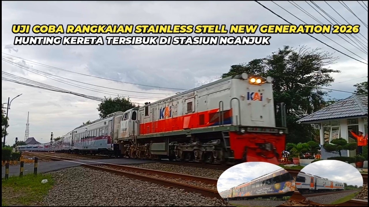 Uji Coba Rangkaian  Fresh  Dari Pabrik l Aktivitas  Jalur Sibuk Stasiun Nganjuk Sore Hari