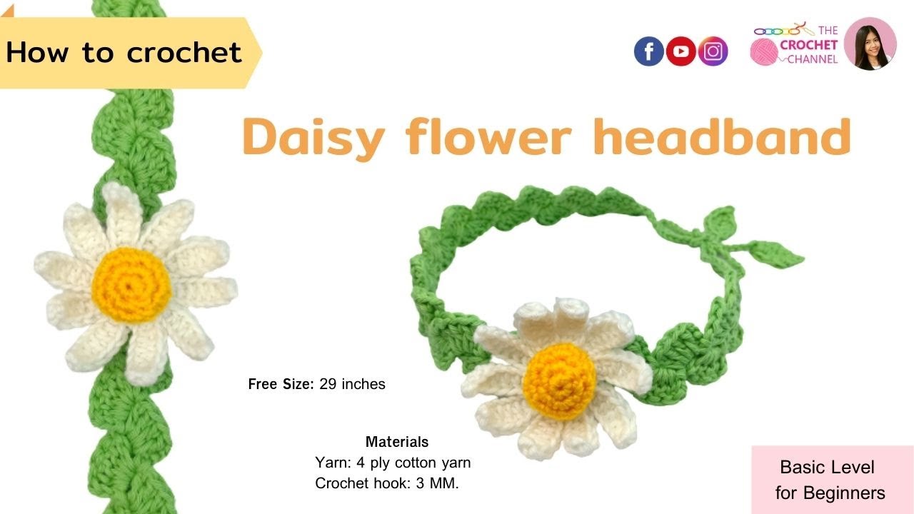 Как связать крючком повязку на голову с ромашками | Простой урок от The Crochet Channel. Бесплатн...