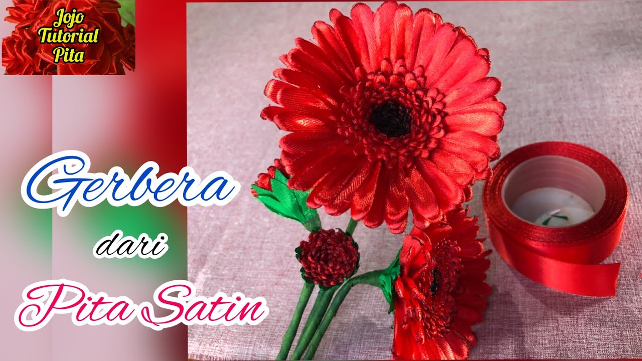 Tutorial membuat bunga gerbera dari pita satin | How to make easy satin ribbon flowers gerbera