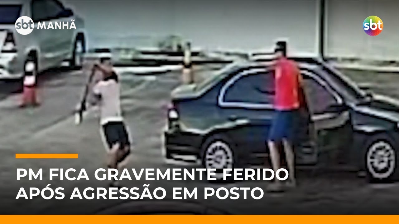 Policial militar &eacute; atacado com barra de ferro em posto de combust&iacute;veis | #SBTManh&atilde;