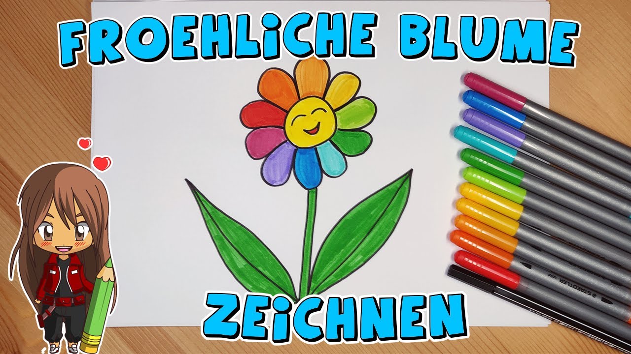 Fr&ouml;hliche Blume einfach malen f&uuml;r Kinder | ab 5 Jahren | Malen mit Evi | deutsch