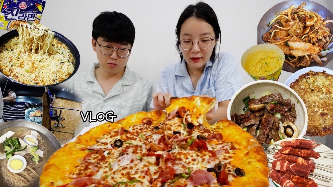 [계란찜편] 갱이 먹고싶은거 먹은날🥸 먹방브이로그(진라면 순한맛, 소고기 샐러드,양갈비,회전초밥,평양냉면,닭무침,빈대떡,피자,양궁)KOREAN FOOD MUKBANG VLOG