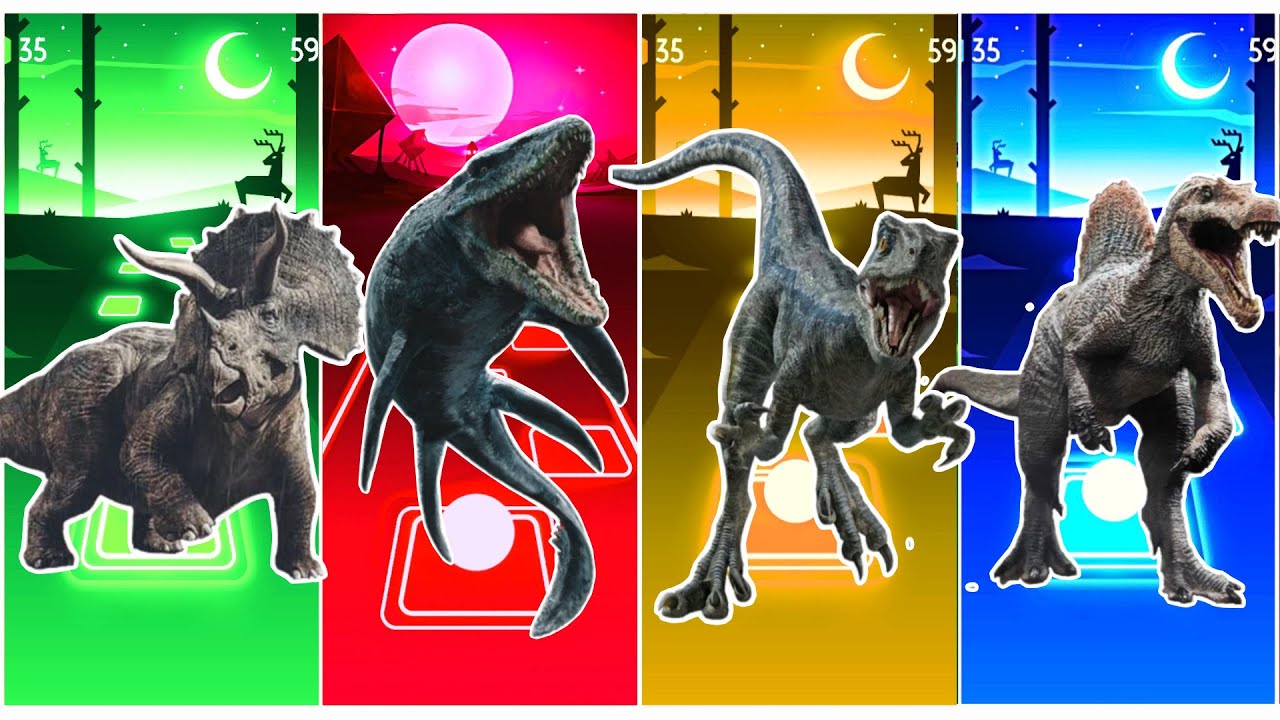 Triceratops  🆚 Shark 🆚 Indoraptor  🆚 Spinosaurus || Coffin Dance Song Tiles Hop Edm Rush