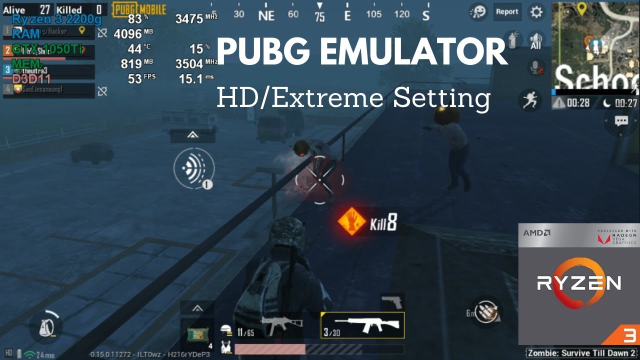 PUBG Emulator: GTX 1050Ti OC + Ryzen 3 2200G (HD/Extreme Setting)