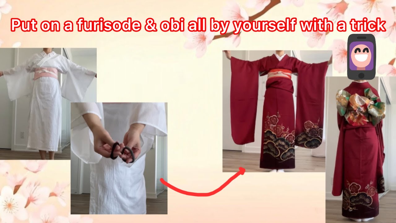 How to put on a furisode kimono & obi all by yourself with a trick