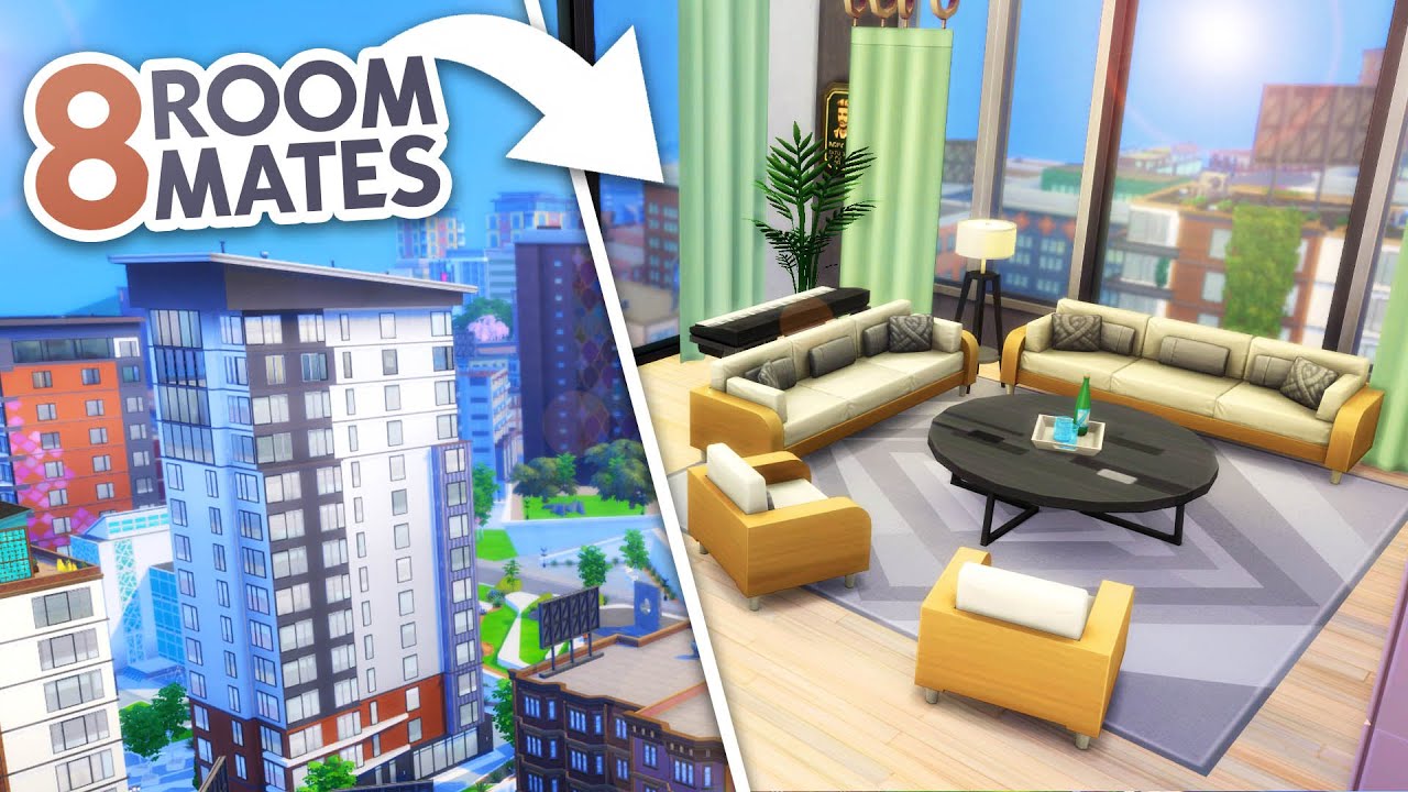 LUXURY APARTMENT FOR 8 ROOMMATES // Sims 4 Speed Build