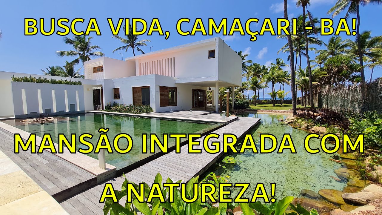 Maravilhosa Mansão 5 suítes, Pé na Areia, piscina e lagoa natural, Sustentável, Busca Vida, BA.