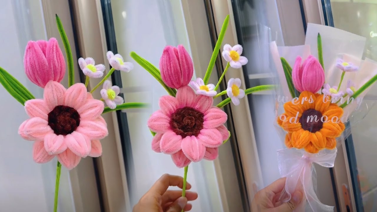 💐DIY Pipe Cleaner Flower BOUQUET - Flower Bouquet making at Home - Gift ideas - DIY Pipe Cleaner