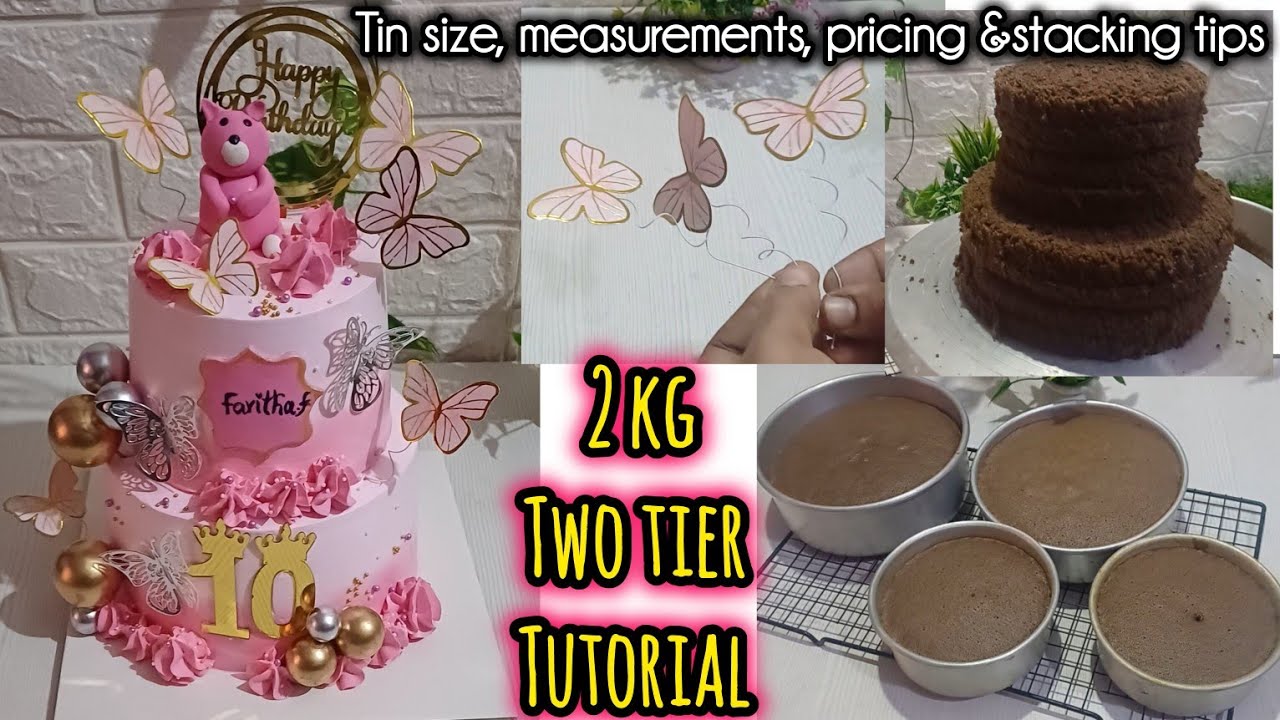 2kg two tier cake making, stacking &decoration /black forest cake #Blackforest #tiercake #butterfly