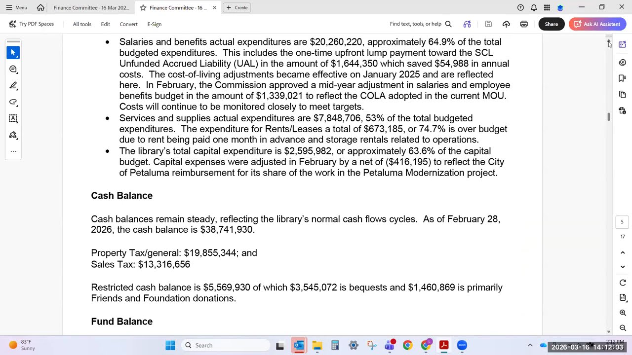 March 16, 2026 - Finance Committee Meeting