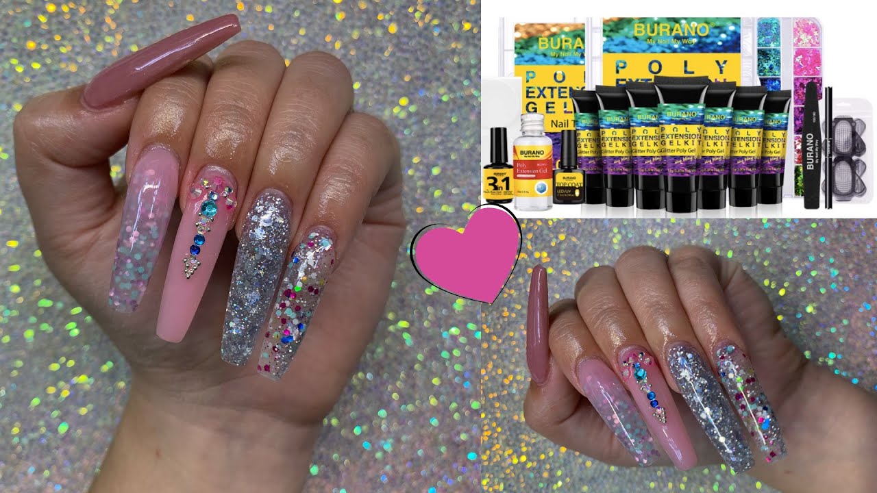 Trying a Polygel Kit from Amazon | BURANO Glitter Kit | Beginner Friendly