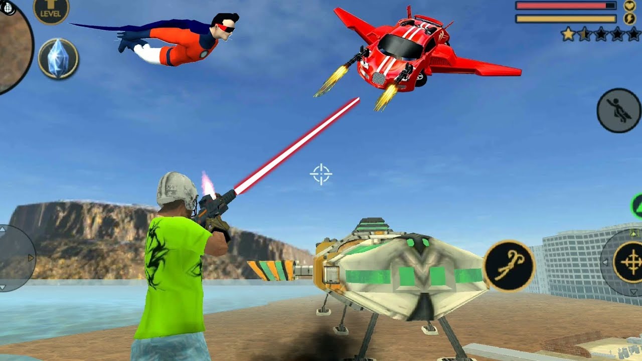 Vegas Crime Simulator (Vegas Super Hero vs flying car robot fight) Kill All car robot - Gameplay HD
