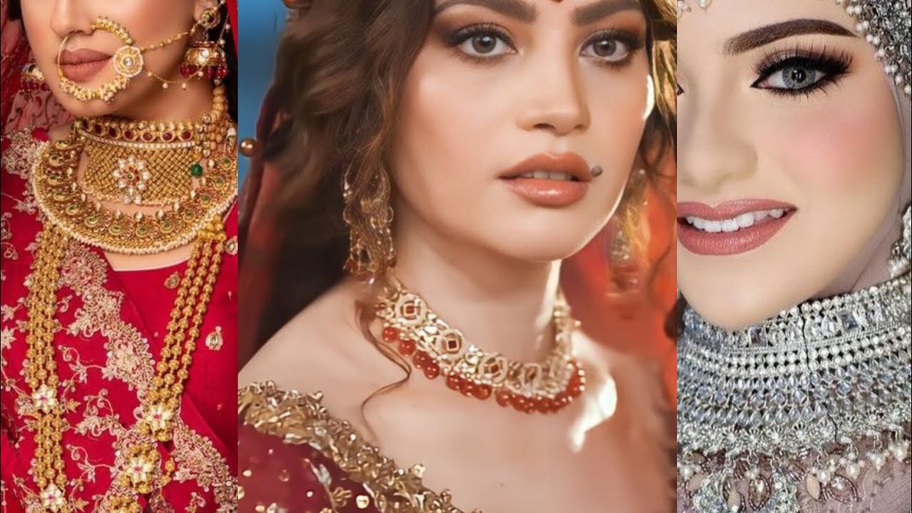 Elegant Bridal Jewelry, Hairstyle & Makeup Look for Wedding Day#trending#trend 