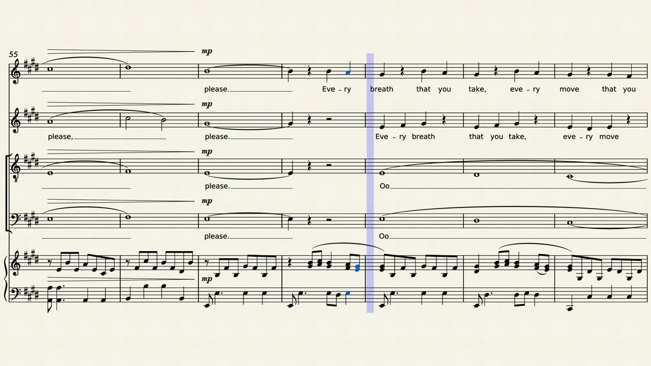 Every Breath You Take - The Police (Glee) - arranged for mixed SAT or SAB choir and piano
