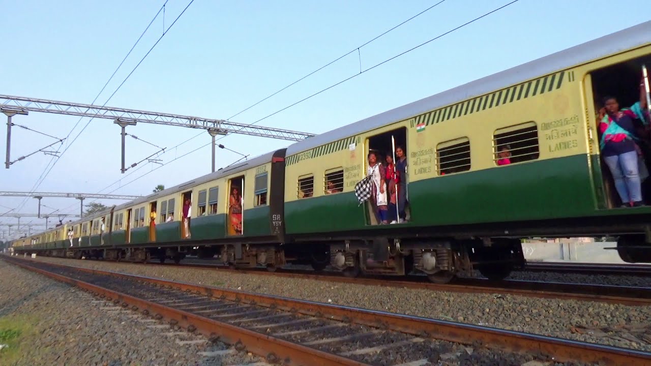 Chennai Beach to Chengalpattu green color EMU local train skips Tirusulam