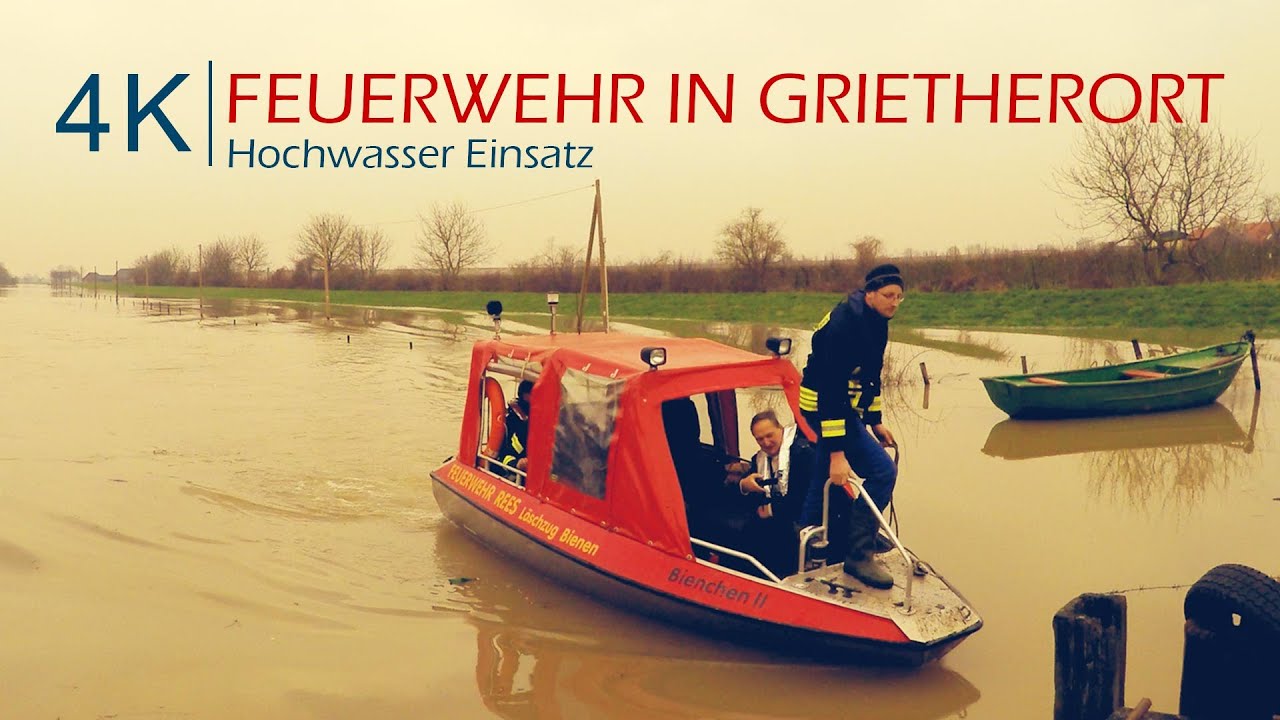 Hochwasser & Feuerwehreinsatz in Grietherort bei Rees am Rhein | Januar 2018 [4K]