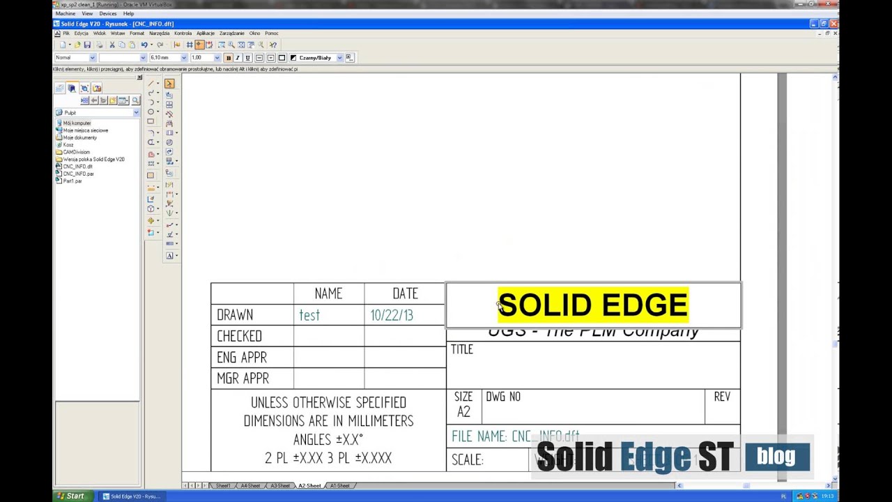 Edycja tabelki rysunkowej w Solid Edge v20