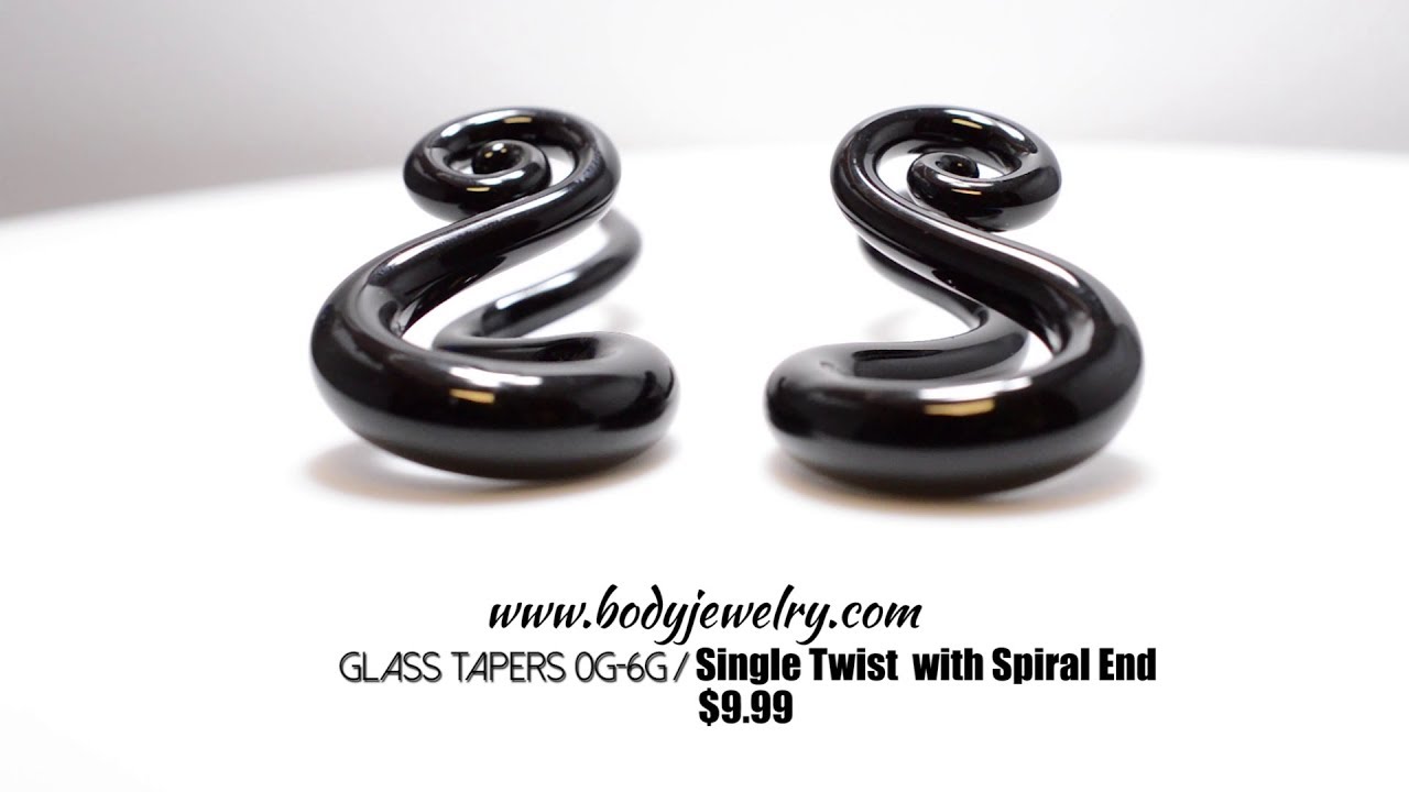 Glass Tapers 0G-6G Single Twist Black Pyrex with Spiral End