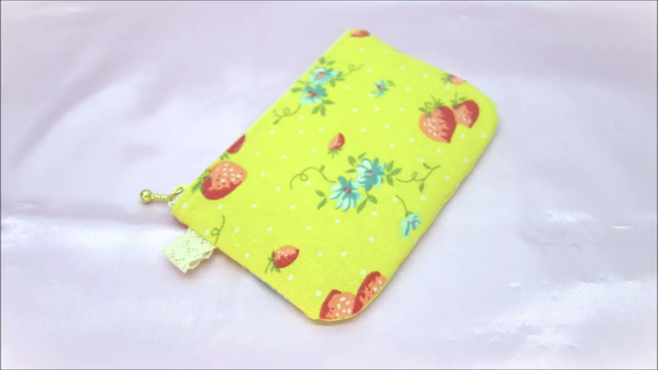 ファスナーポーチ作り方　ペタンコポーチ作り方　裏地付きフラットポーチ　How to make a　purse　15ｃｍファスナー使用