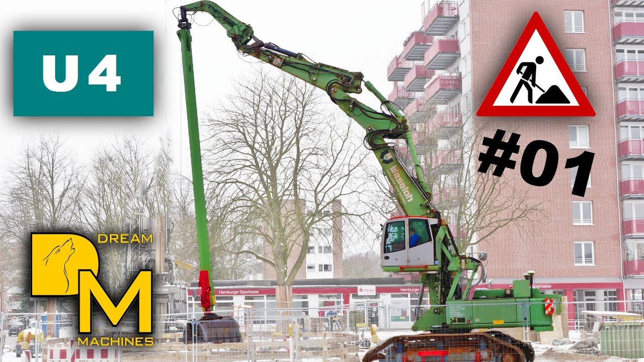 BAUSTELLE U-BAHN ATLAS BAGGER TRIPLE-BOOM VOLVO BAGGER LIEBHERR RADLADER U4 HAMBURG DREAM MACHINES