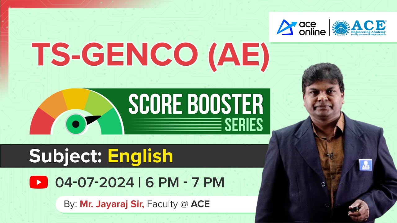TS GENCO-AE Exam | English: Score Booster Series by Mr. Jayaraj Sir | ACE Online Live