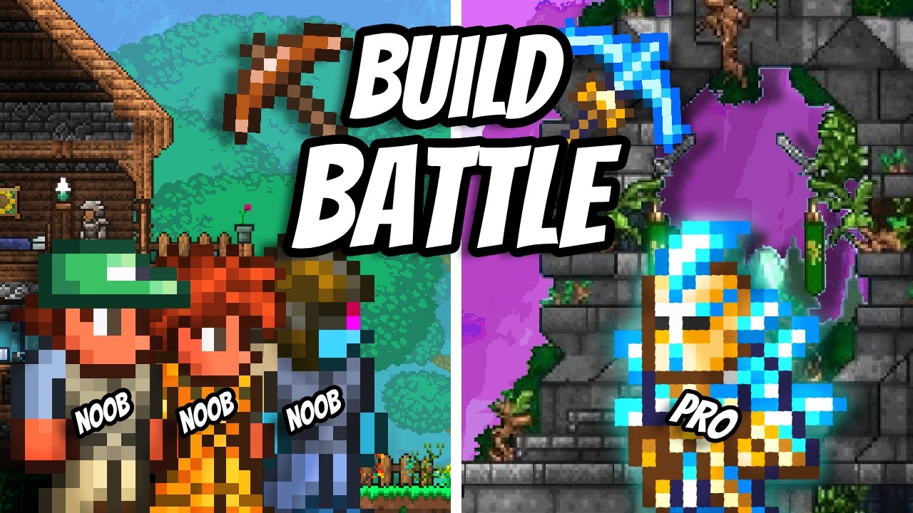 3 vs 1 Terraria Build Competition (Pros vs Joes)