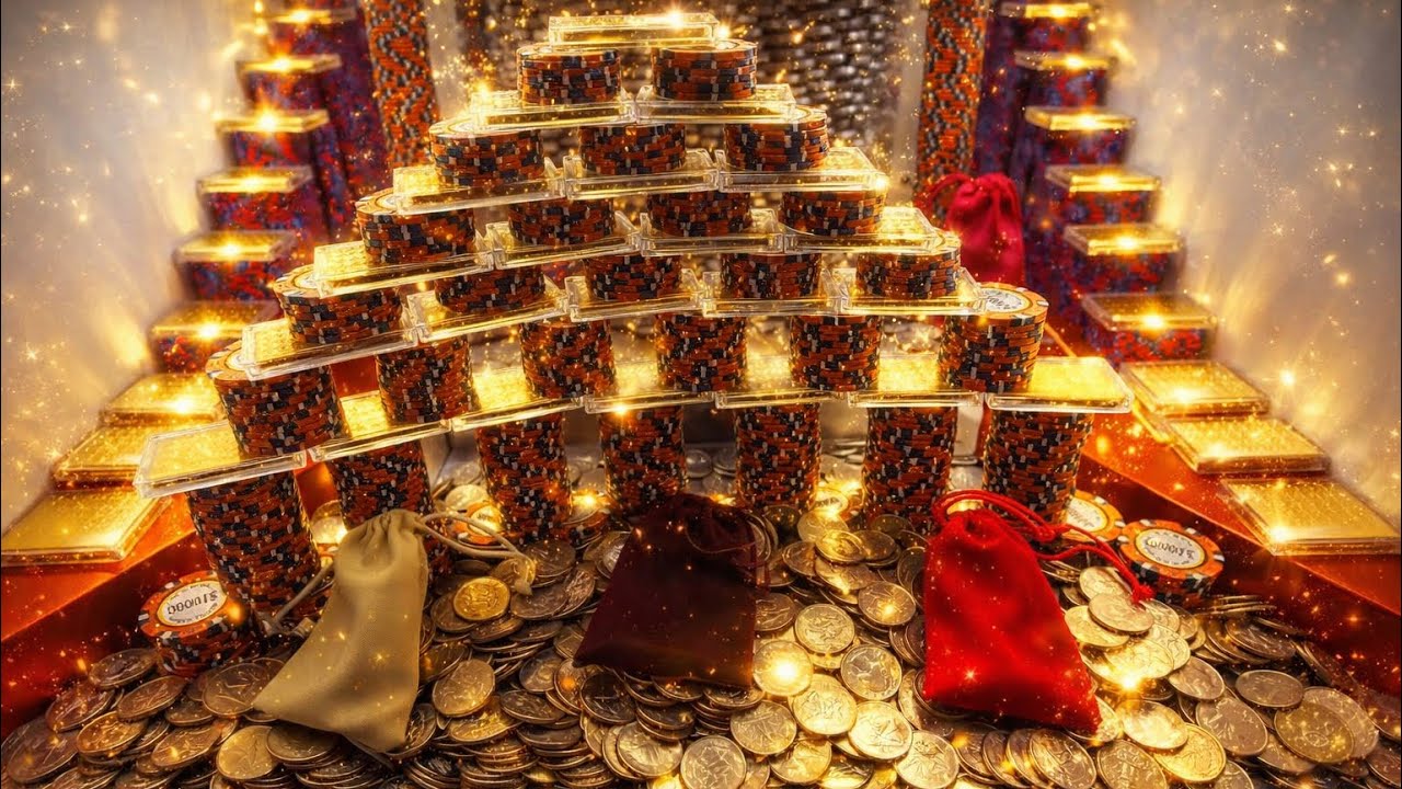 Massive pyramid tower fall over high limit coin pusher 