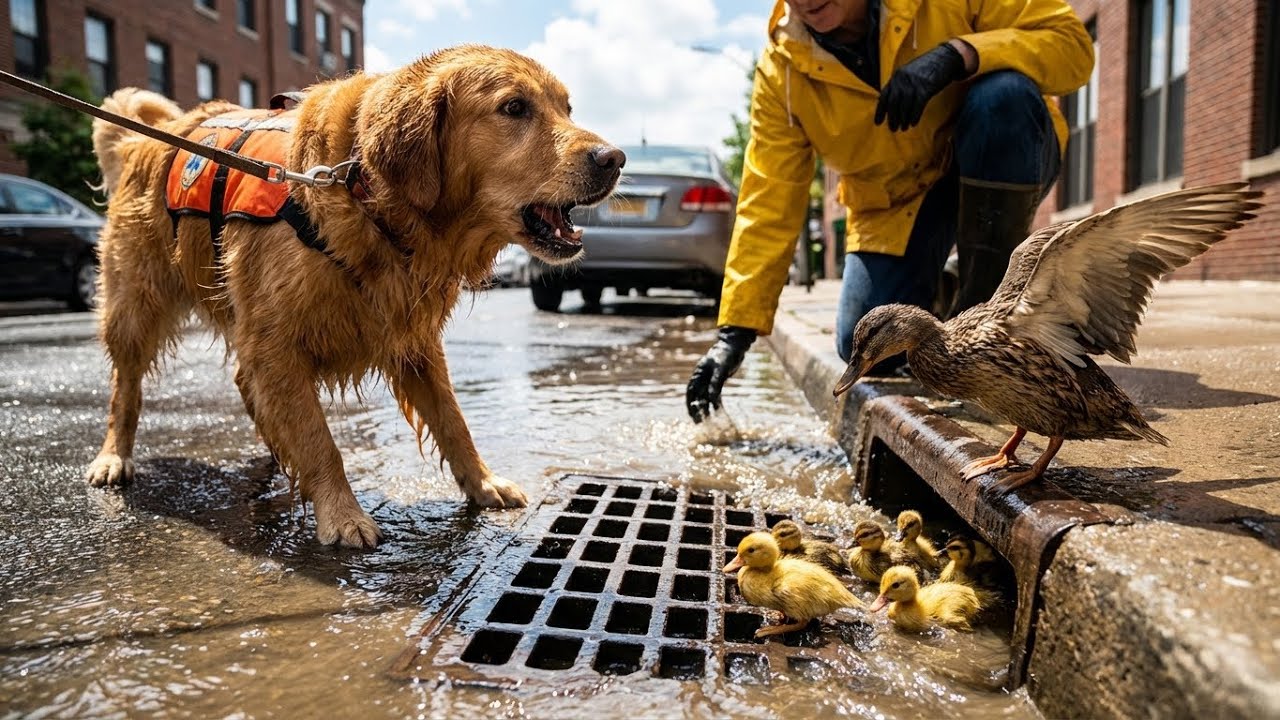 Dog Begs for Help to Save a Mother Duck — Rescuing Ducklings Trapped in a Flooded Drain