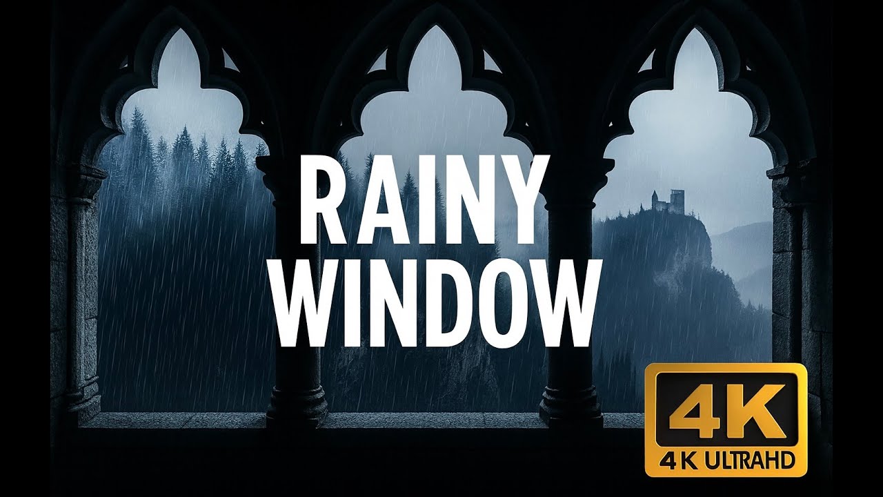 Rainy Window 4K for Projector - Medieval Castle View with Rain Ambience 1 Hour