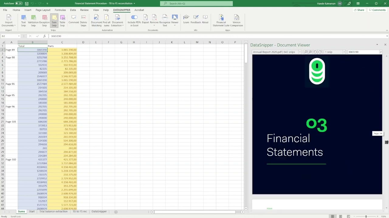 DataSnipper 4.0 - Review Financial Statements using Find all Sums