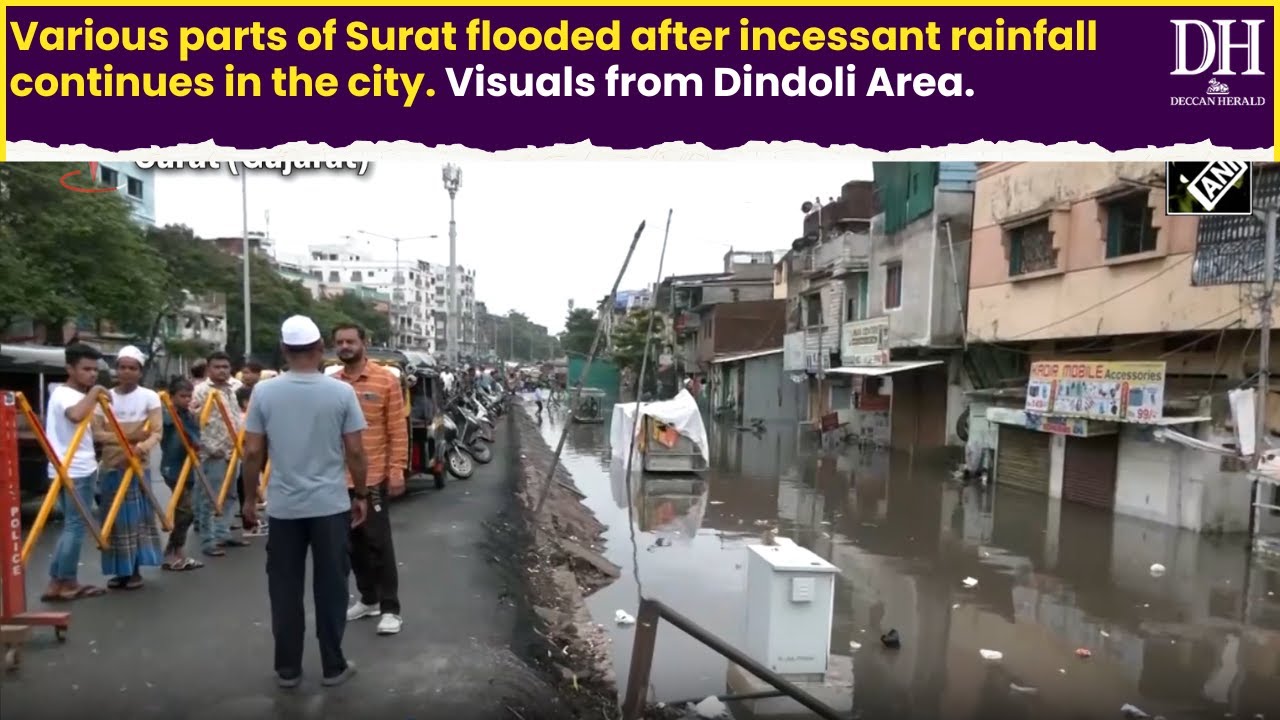 Surat hit by heavy rains; streets flooded and severe waterlogging stalls city life.