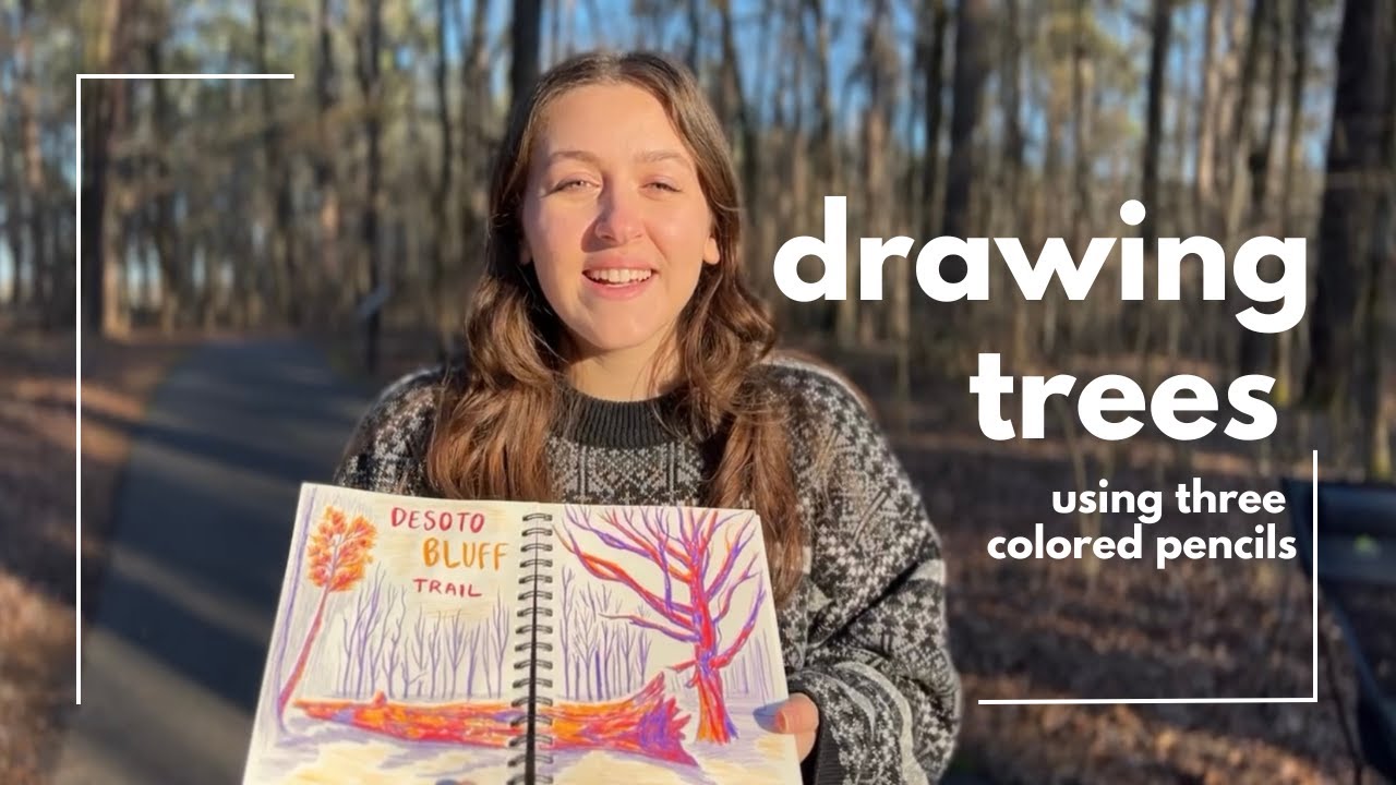 using three colored pencils to study trees 🌲 🌳