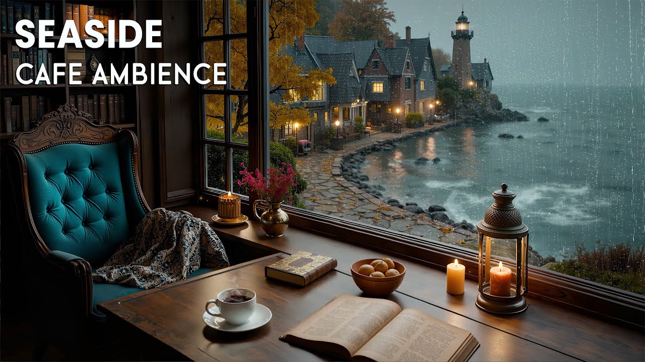 Rainy Seaside Café Ambience 🌧️ Warm Jazz Piano with Rain Sounds for Deep Focus, Study & Calm Moments