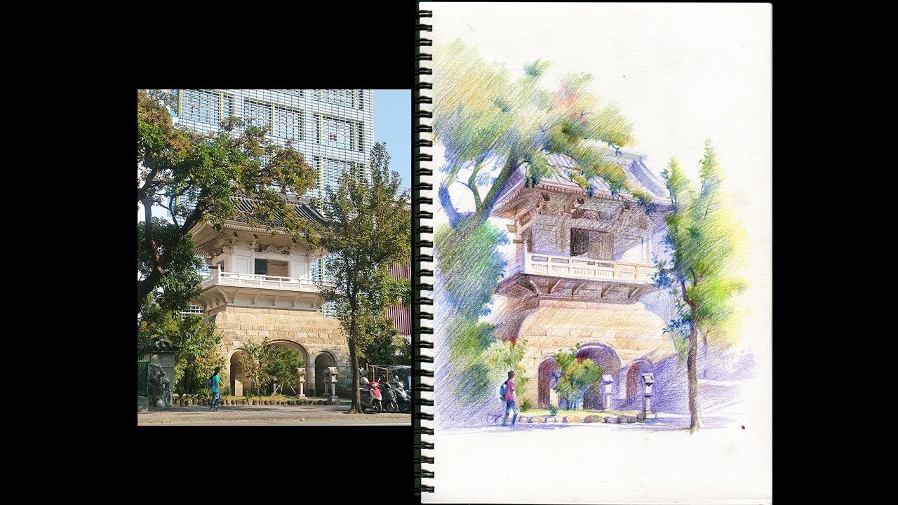 色鉛筆素描示範 《東和禪寺鐘樓》- 王文詵