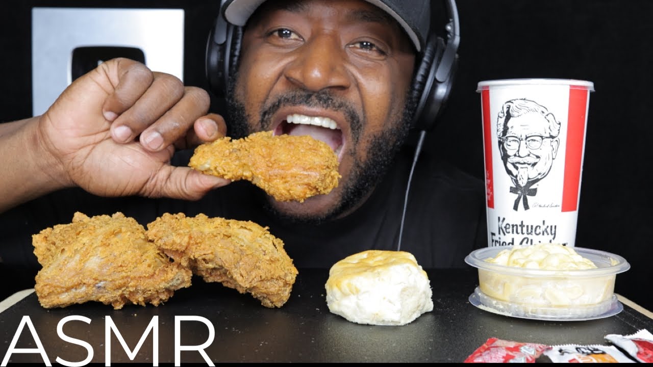 ASMR EATING KFC CRISPY FRIED CHICKEN, HONEY BUTTER BISCUIT & MAC & CHEESE. MUKBANG ( NOTALKING)