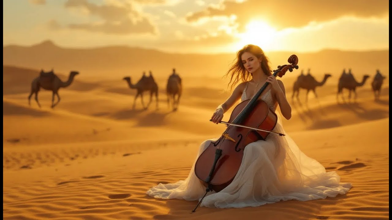 🎻🎹 Cello & Piano in Desert Dunes with Camels | Relaxing Instrumental | Peaceful Sleep Music