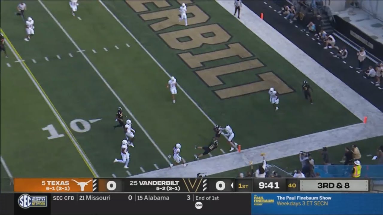 Vanderbilt QB Diego Pavia diving TD vs Texas 2024 College Football