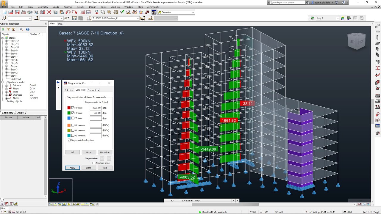 Robot Structural Analysis Professional 2021: Core Walls Results Improvements