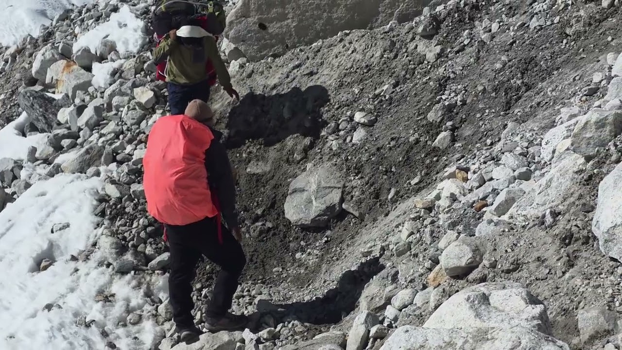 Crossing Ngozumpa Glacier from Thagnak to Gokyo