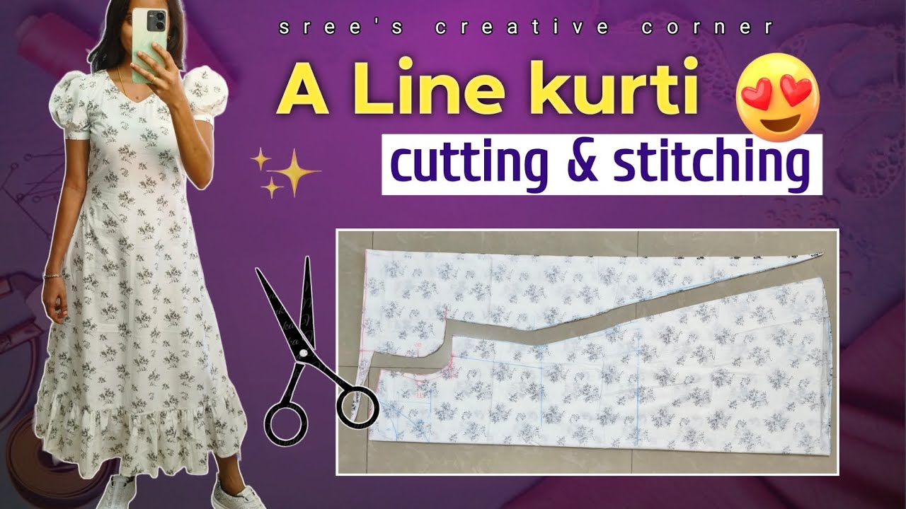 A Line Kurti Cutting and Stitching| Single piece Kurti| A-line Frock #alinekurti#cuttingandstitching