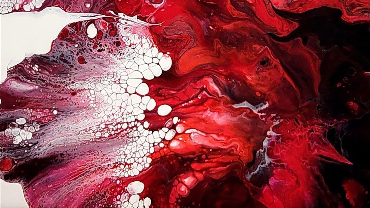 #5- Black/Red/White Dutch Pour Painting w/ Split Color Base | Acrylic Pouring | Abstract Fluid Art