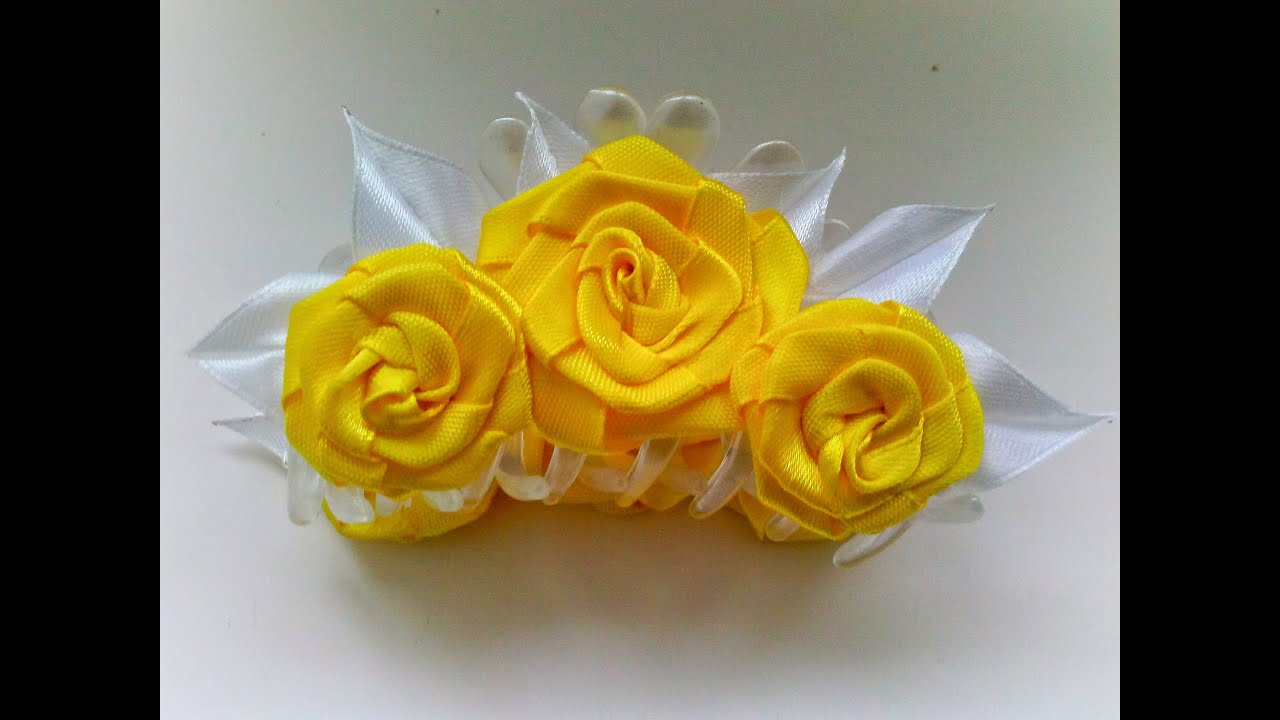 Канзаши мастер класс.Заколка-крабик.DIY Kanzashi Clip-crab