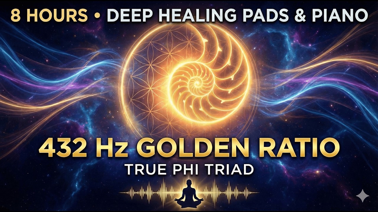 432 Hertz Golden Ratio Frequency Music • True Phi Triad • Deep Healing Pads & Piano (8 Hours)