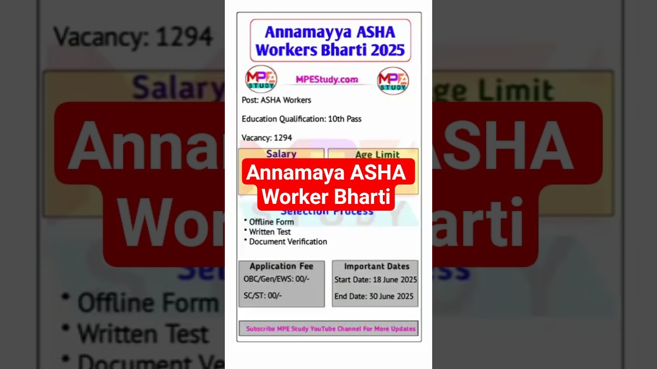 Annamaya ASHA Worker Bharti 2025 🔔 10वीं पास करें आवेदन जल्दी! 💥 Apply Now! #shorts #govtjob #asha