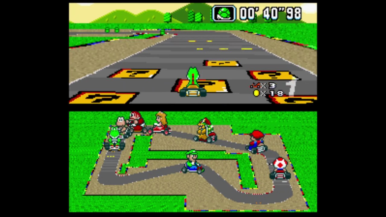 Super Mario Kart - Nintendo Super NES.  Playthrough as Yoshi.