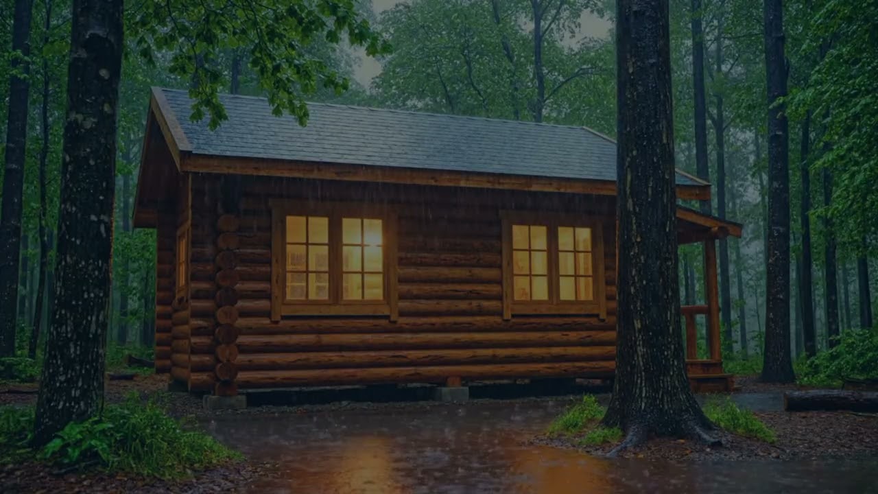 Relaxing Rain in Cozy Cabin | Forest Night Sounds for Deep Sleep